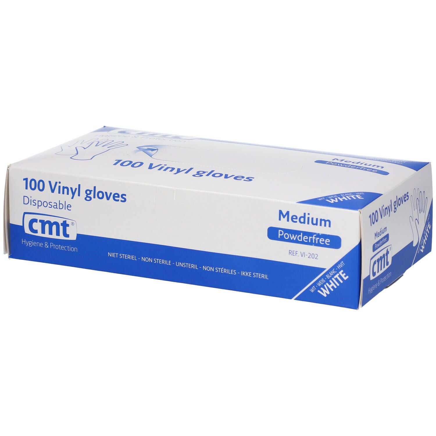cmt® Gants Vinyl Blanc Transparent sans poudre Medium