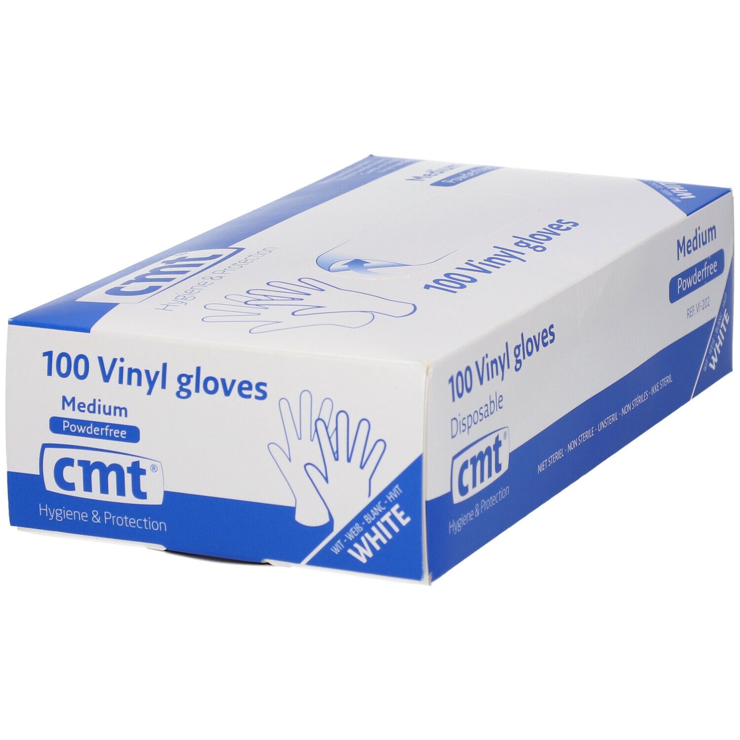 cmt® Gants Vinyl Blanc Transparent sans poudre Medium