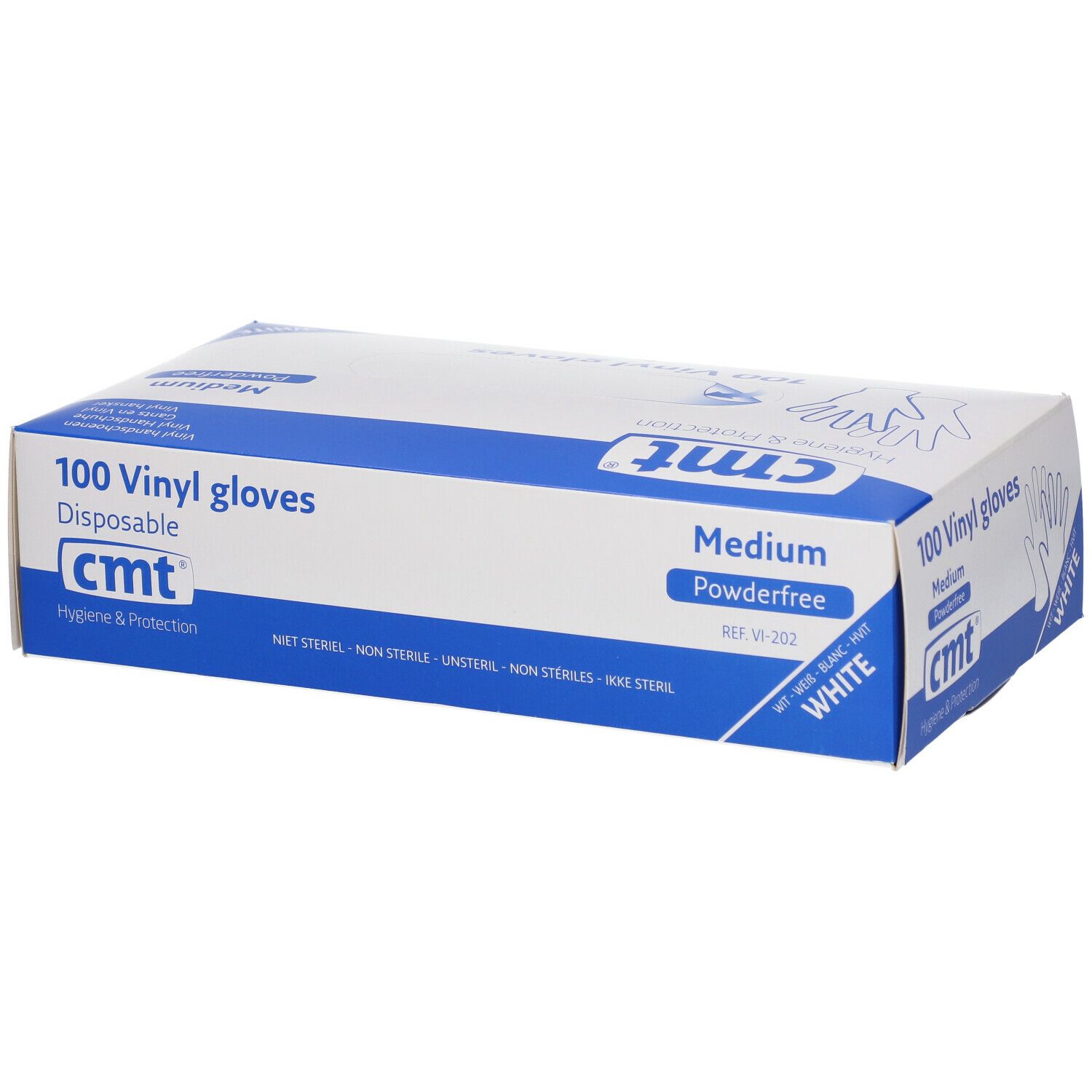 cmt® Gants Vinyl Blanc Transparent sans poudre Medium