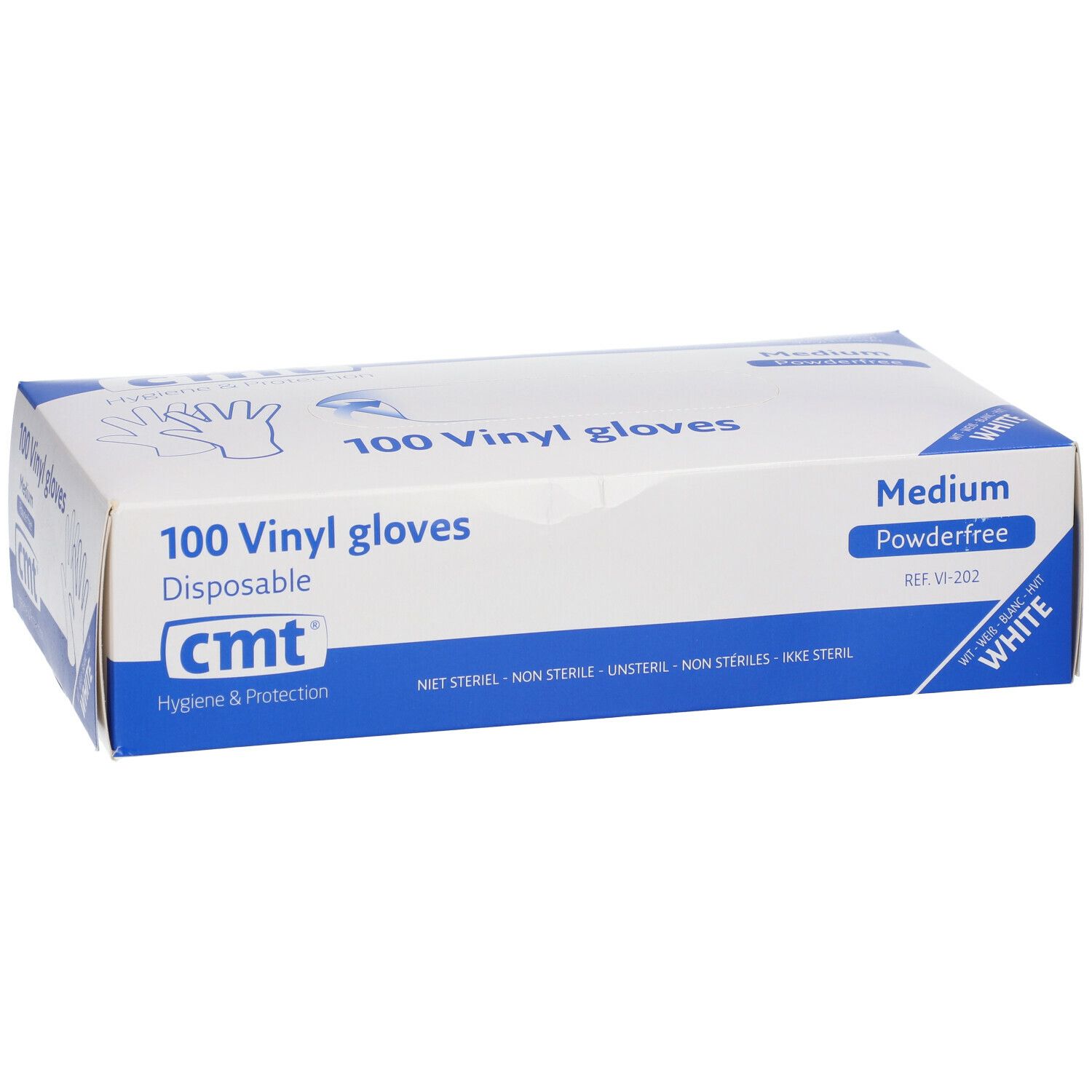 cmt® Gants Vinyl Blanc Transparent sans poudre Medium