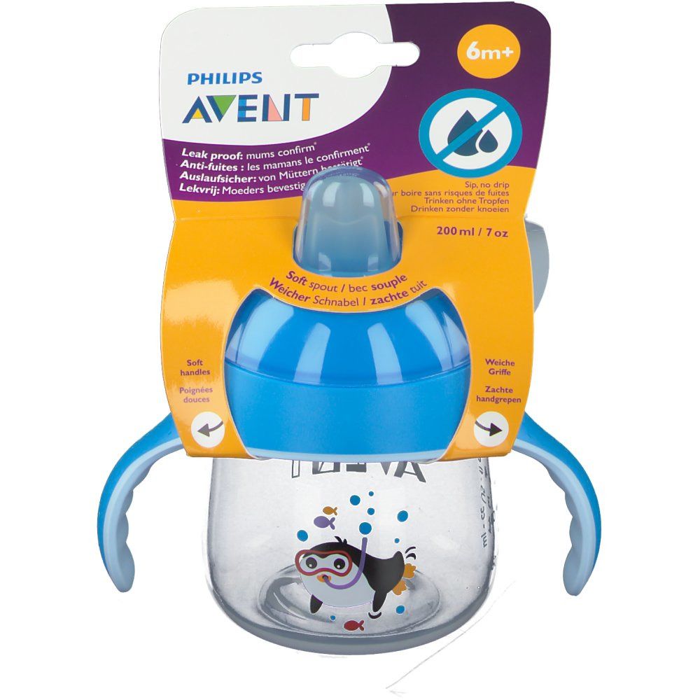 Avent Tasse à bac anti-fuite Pinguin Bleu 6 mois et +