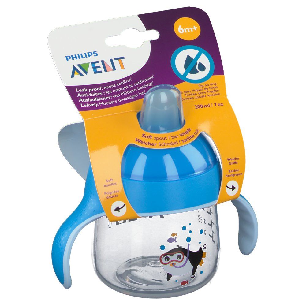 Avent Tasse à bac anti-fuite Pinguin Bleu 6 mois et +