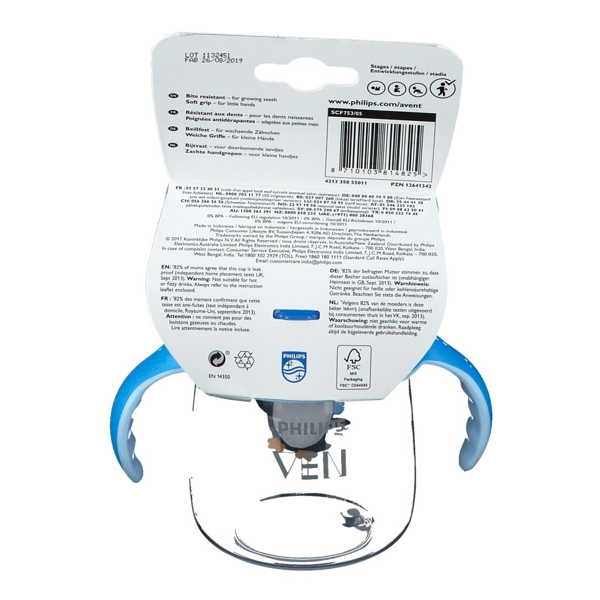 Avent Tasse à bec Anti-fuite Pingouin Bleu +12 mois 260 ml
