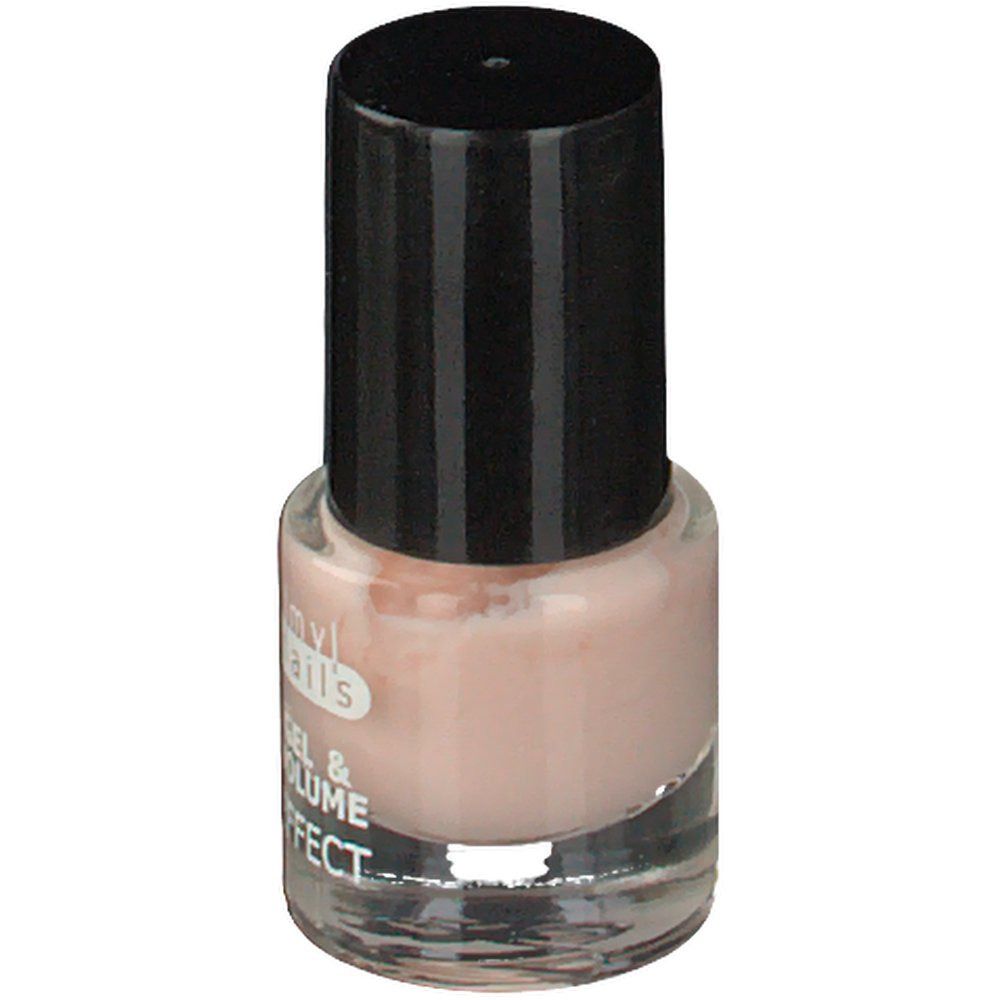 Flacon de vernis à ongles avec bouchon noir. Inscription : Imy nails, Gel & Volume Effect.