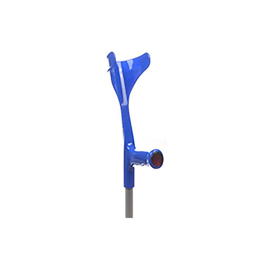 Support de bras Bota Kruk Model 1 Aluminium bleu. Support de bras bleu avec poignée et bouton rouge. Tige grise.