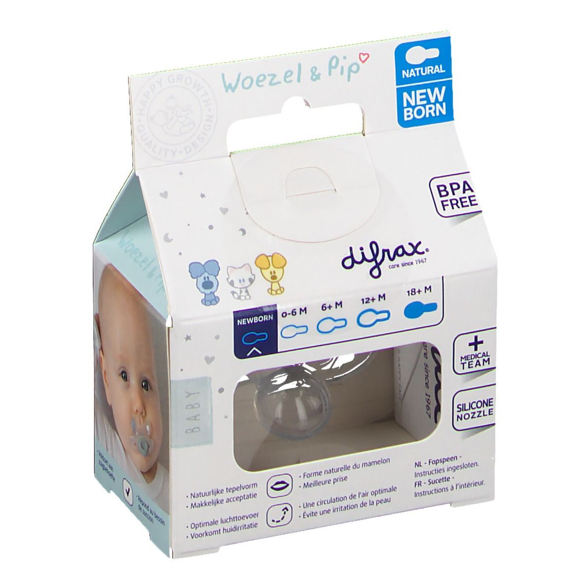 Difrax® Sucette Natural Woezel & Pip Nouveau-né