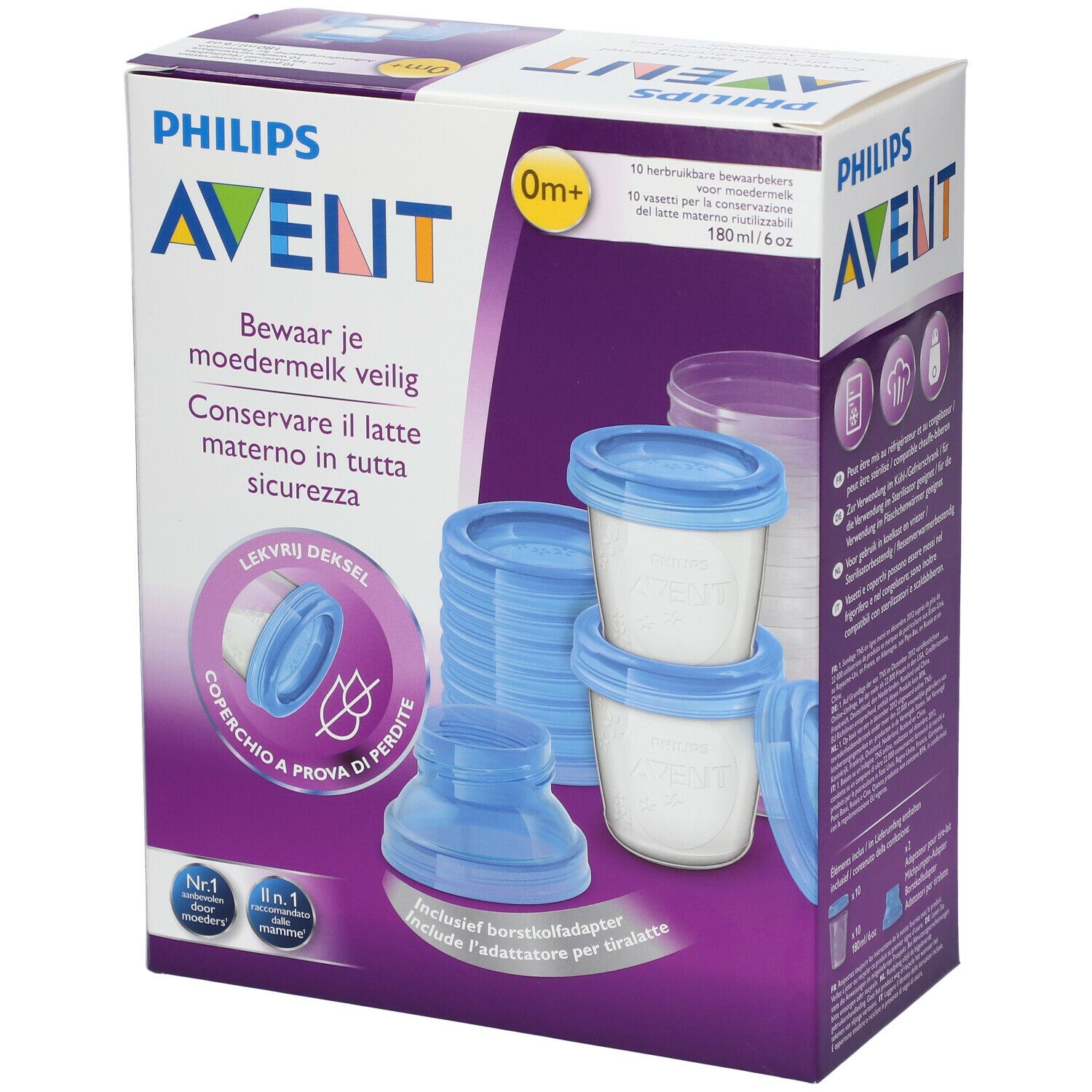 Philips Avent Système de Conservation du Lait Maternel, Pots de  Conservation180 ml, Couvercles Vissables et Adaptateur
