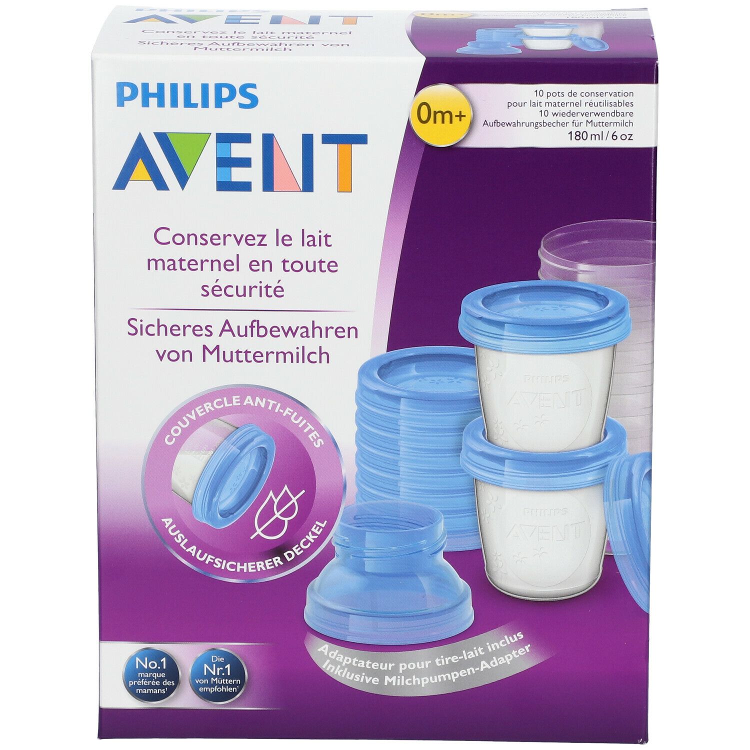 Pots de conservation lait maternel réutilisables 0 mois et + Avent