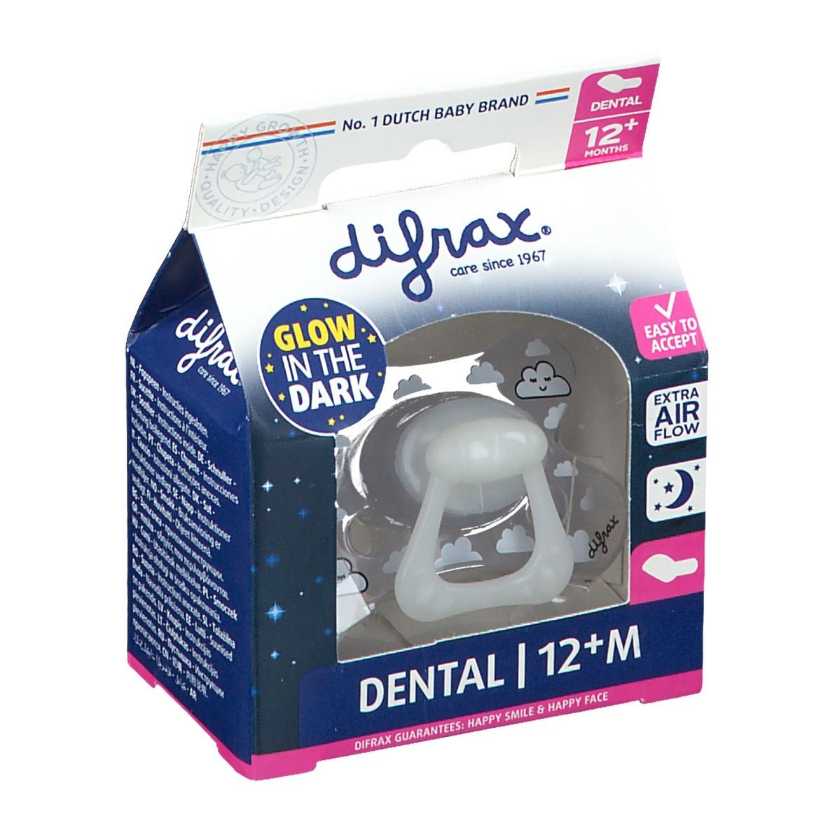 Difrax® Sucette dental nuit +12 Mois (Couleur non sélectionnable)