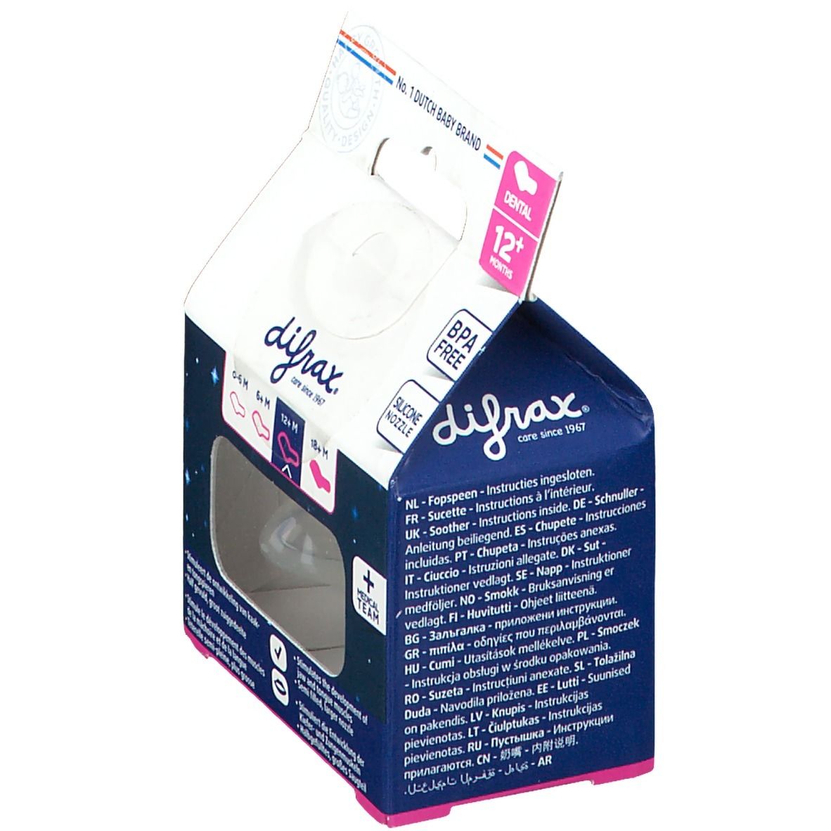 Difrax® Sucette dental nuit +12 Mois (Couleur non sélectionnable)