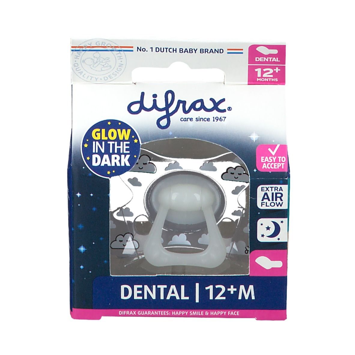 Difrax® Sucette dental nuit +12 Mois (Couleur non sélectionnable)
