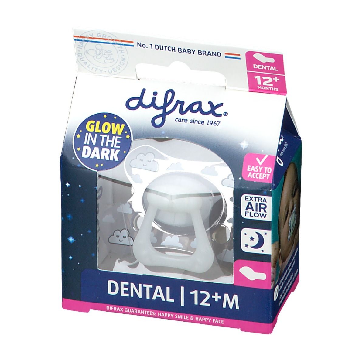 Difrax® Sucette dental nuit +12 Mois (Couleur non sélectionnable)