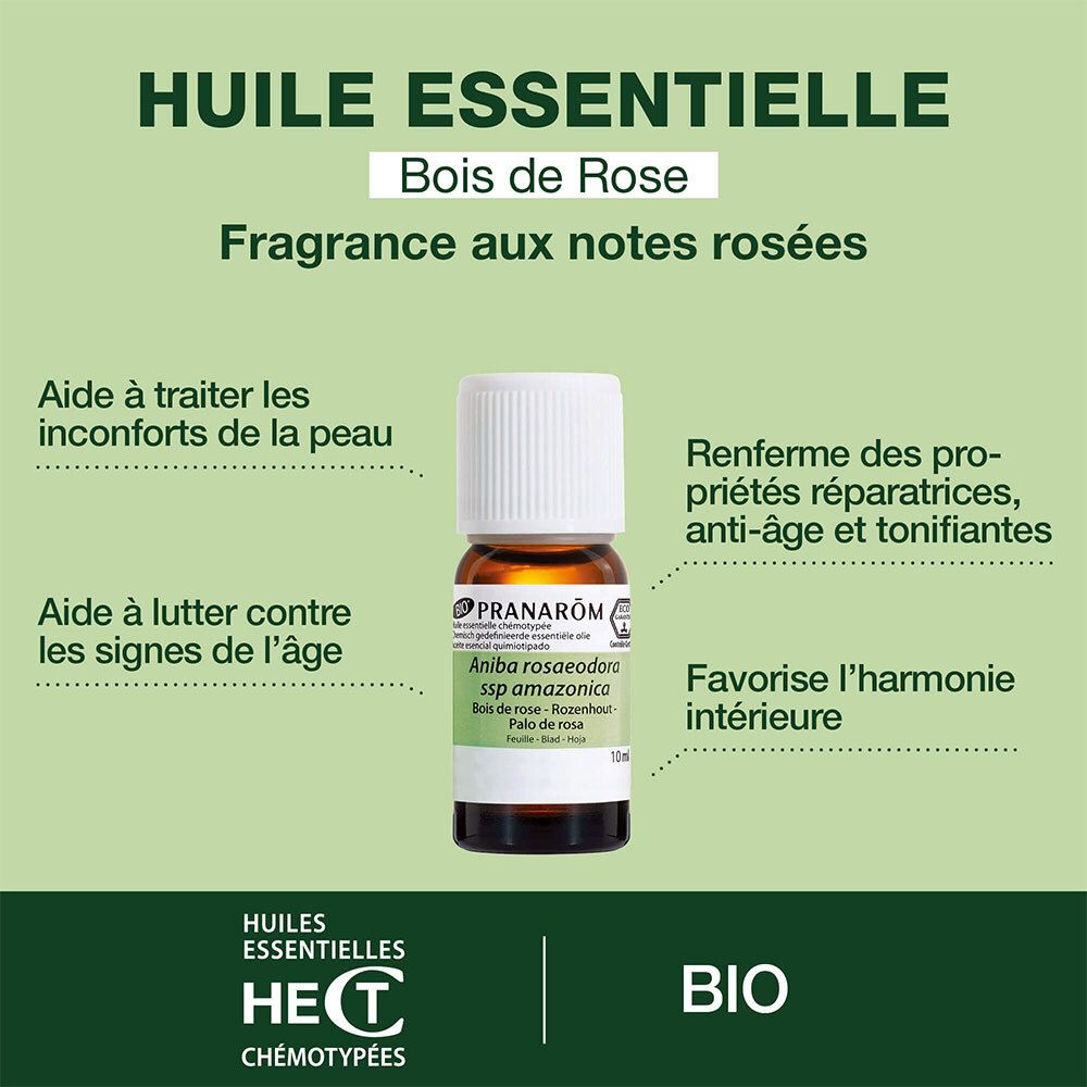 Flacon en verre brun, bouchon blanc, étiquette. Inscription: PRANAROM, 10 ml.