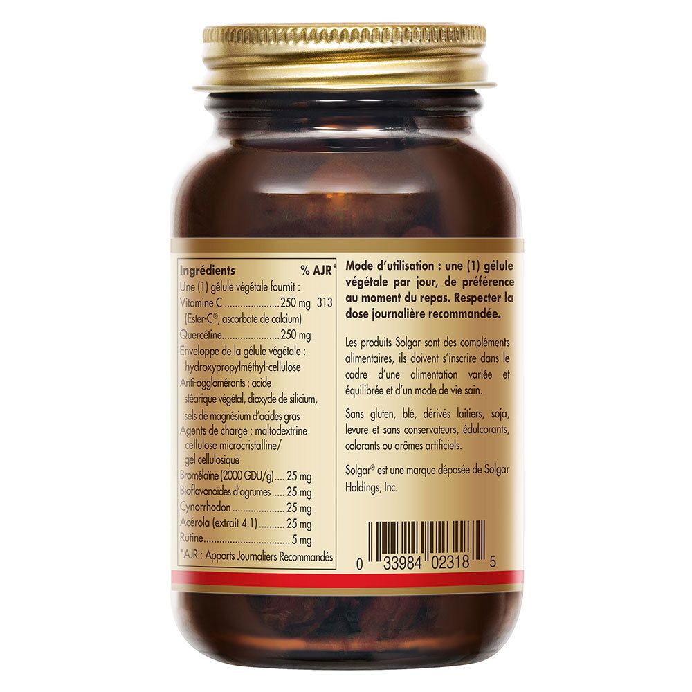 Dos du flacon. Texte: Ingrédients, informations nutritionnelles, mode d'emploi, informations fabricant.