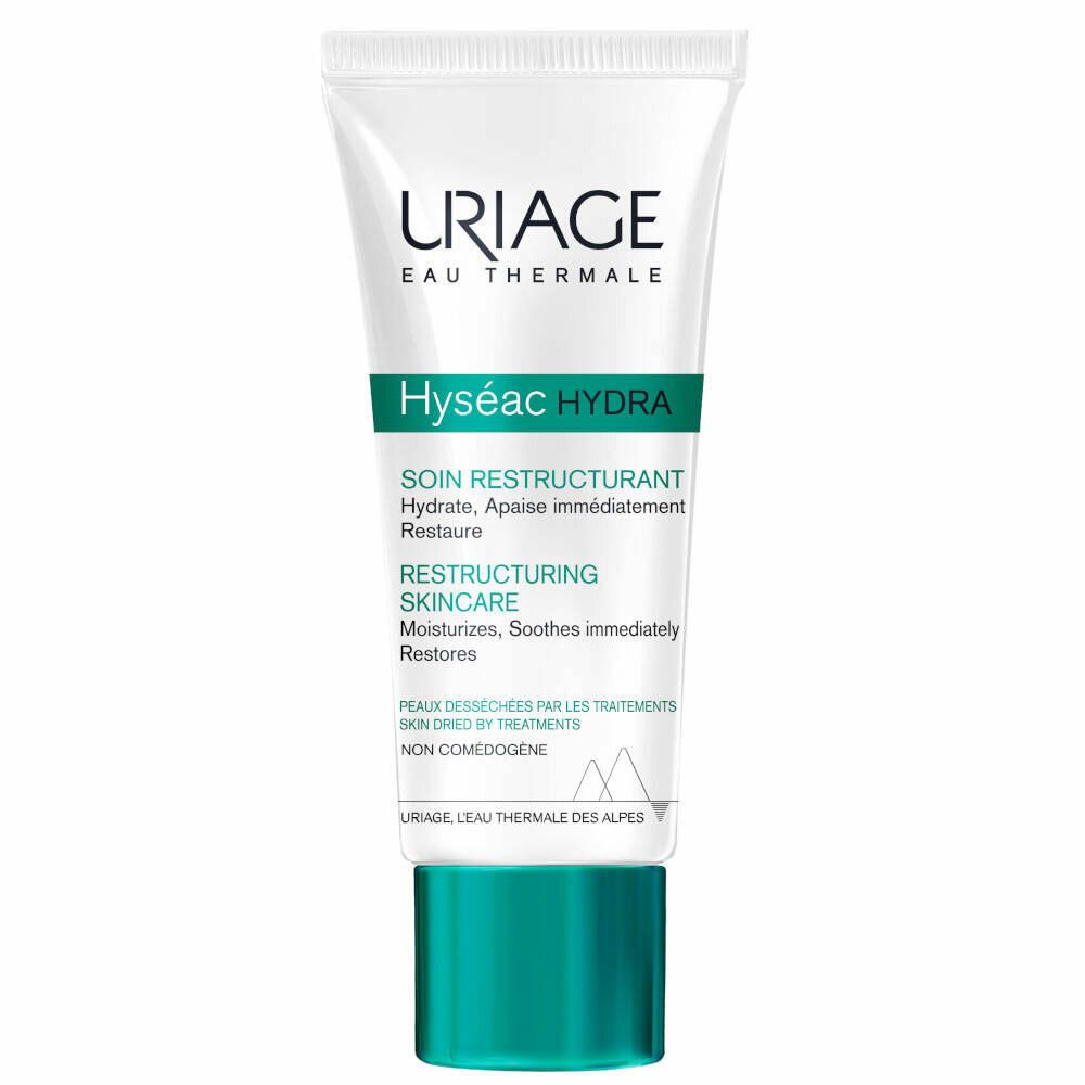 Tube Uriage Hyséac Hydra, corps blanc, bouchon vert. Inscriptions et nom du produit visibles sur le tube.