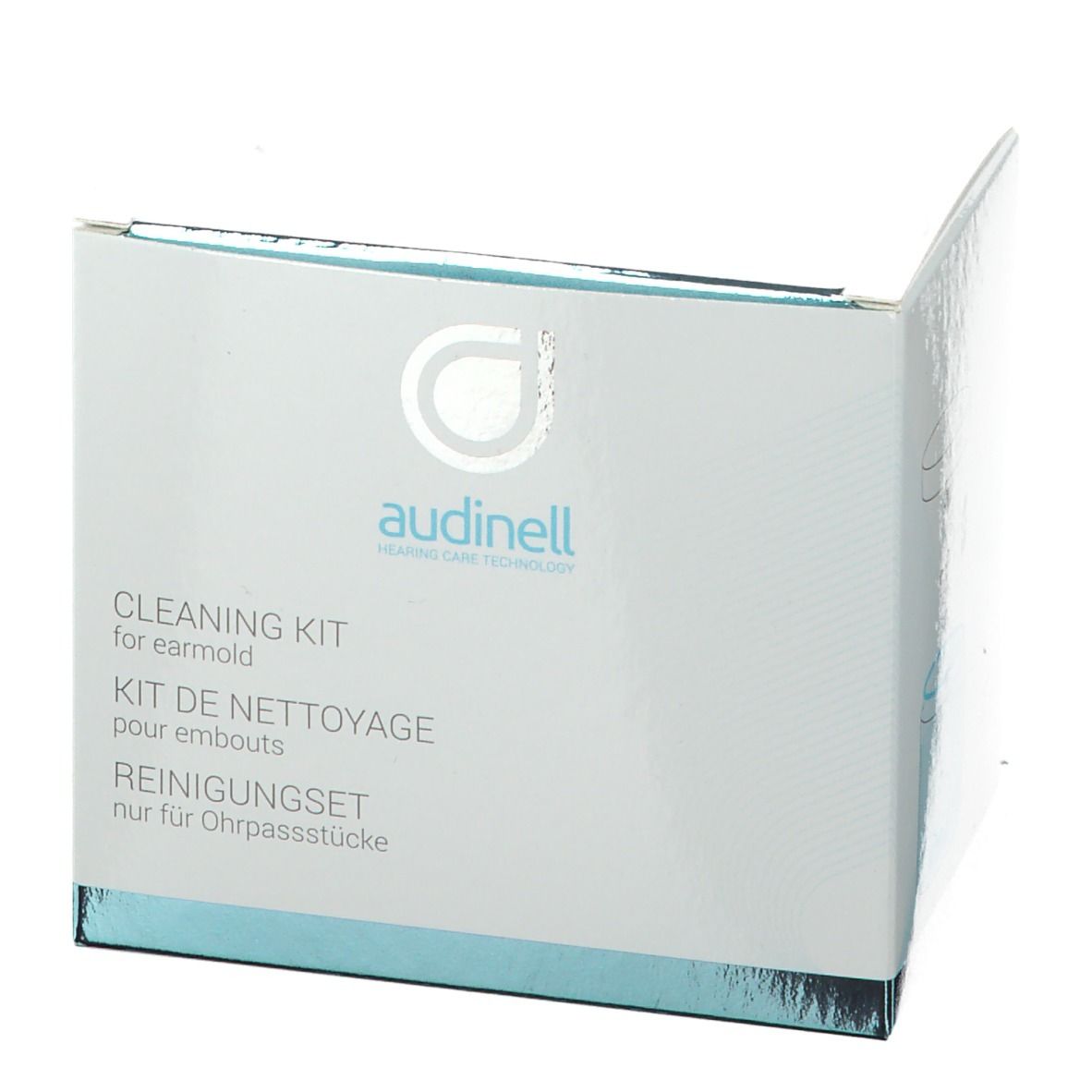 Boîte blanche avec logo et nom du produit. Inscriptions : Cleaning Kit, Kit de Nettoyage, Reinigungset. Pour embouts.