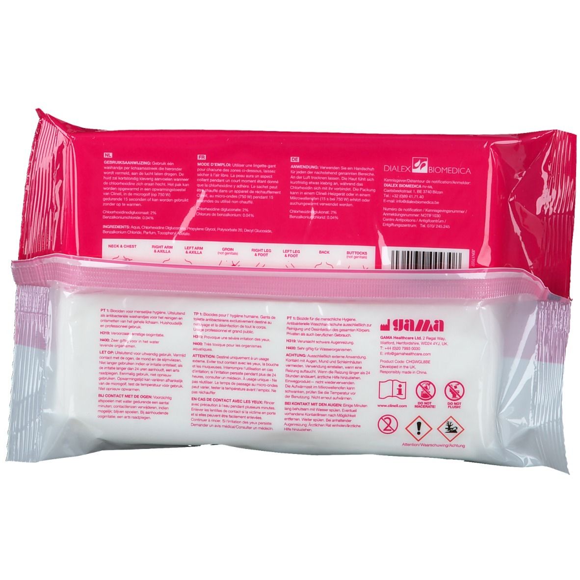 Clinell Gants de toilette imprégnés de Chlorhexidine