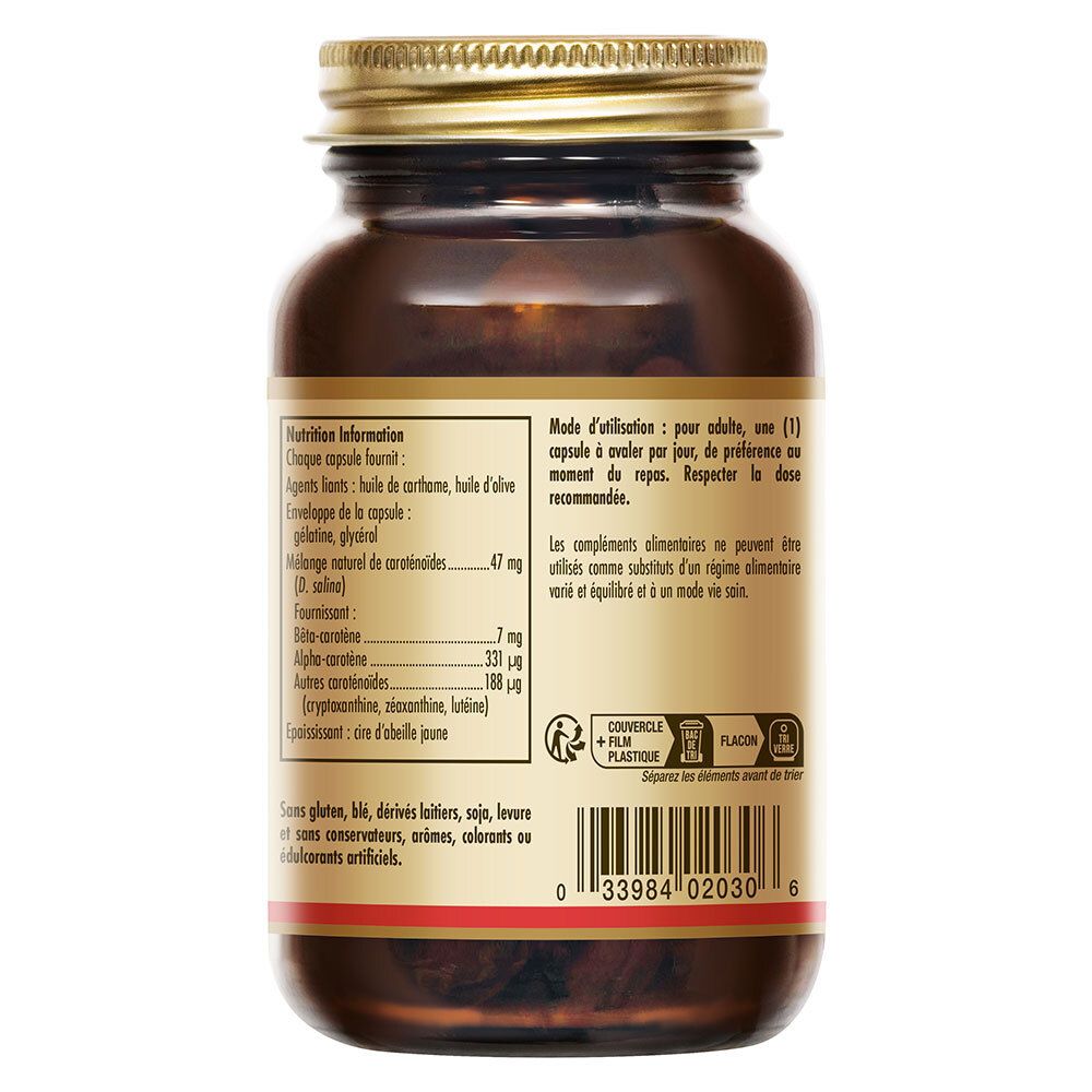 Dos du flacon. Étiquette avec informations nutritionnelles et texte en français.