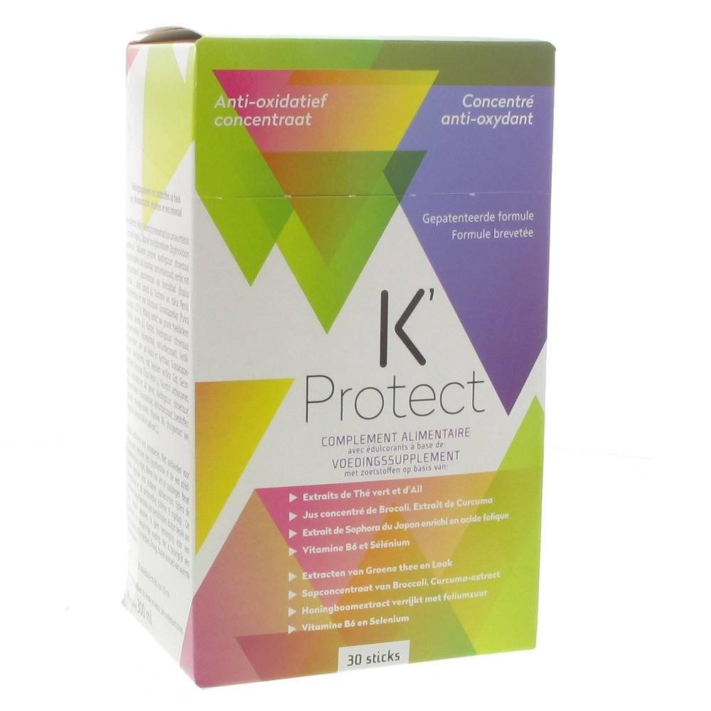 Boîte de K' Protect. Inscriptions : Anti-oxydant concentré, Concentré anti-oxydant, Formule brevetée. Contient 30 sticks.