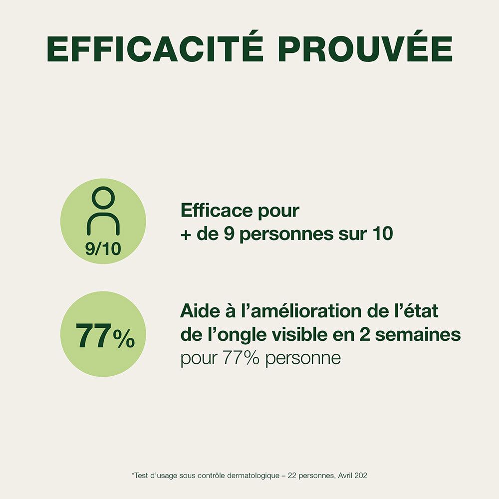 Flacon brun, bouchon blanc. Texte: Solution Ongles Jaunis Fongiarom. Certification Bio.