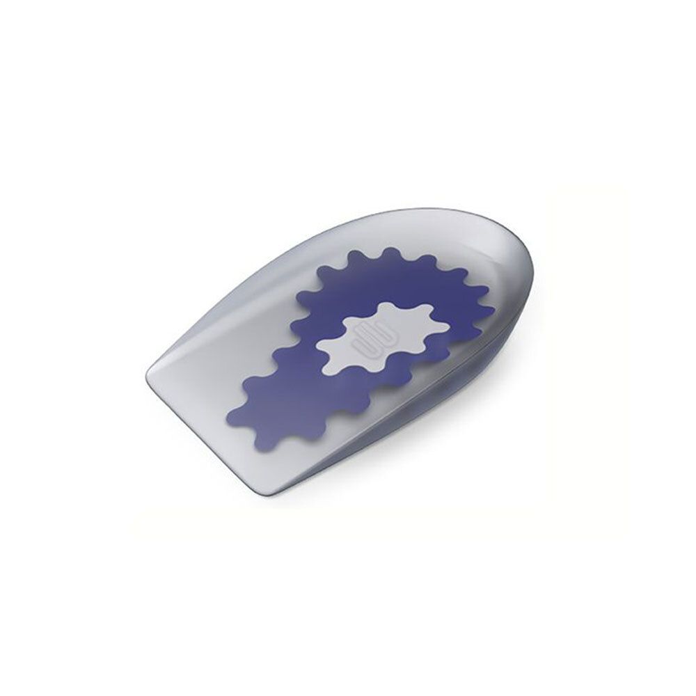 Coussinet ViscoSpot®. Gris-bleu. Forme anatomique. Structure interne bleue. Pour chaussures. Dispositif médical.