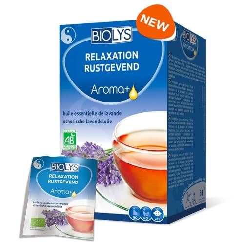 Emballage bleu et blanc avec nom et logo du produit. Comprend un petit sachet avec une image du produit et la certification AB.