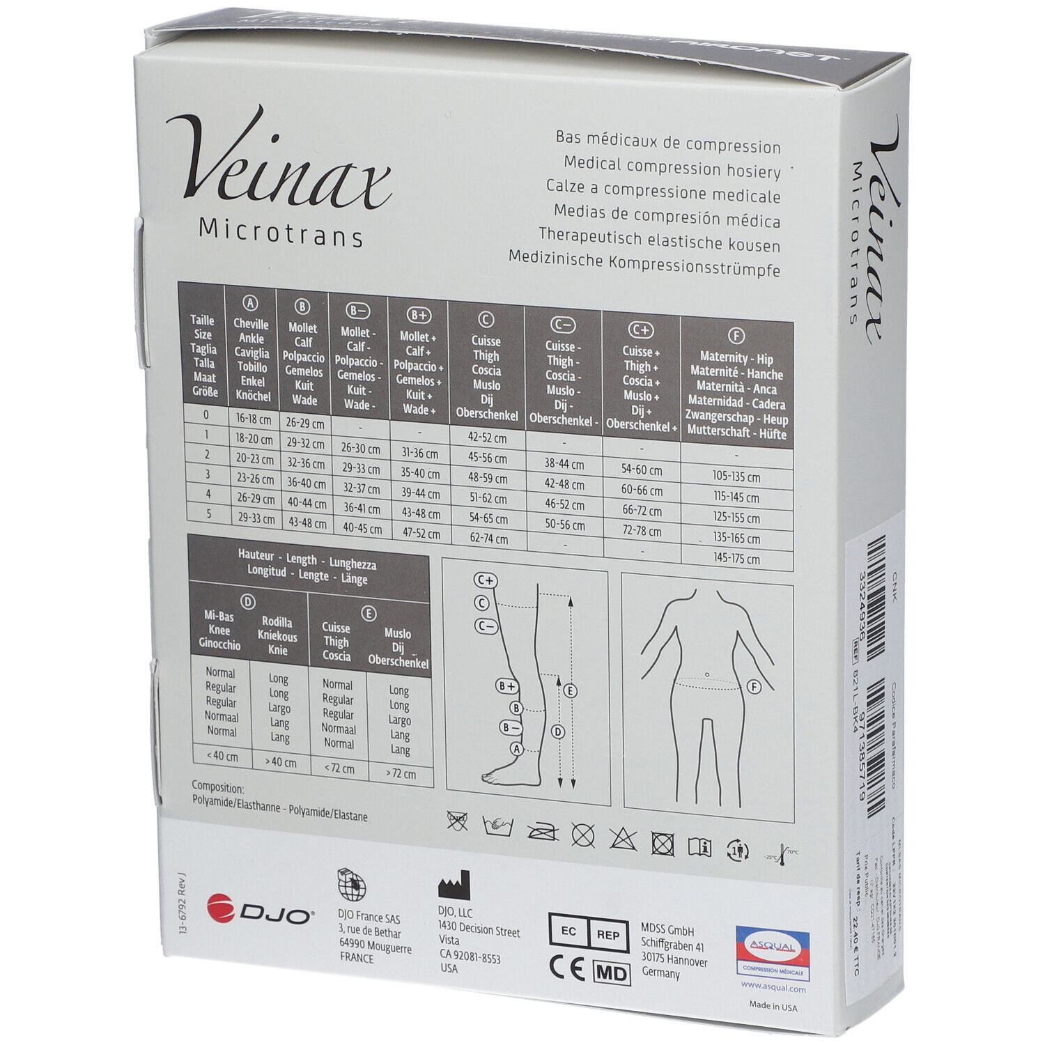 Veinax Microtrans Mi-Bas microfibre Classe 2 Noir Taille 4