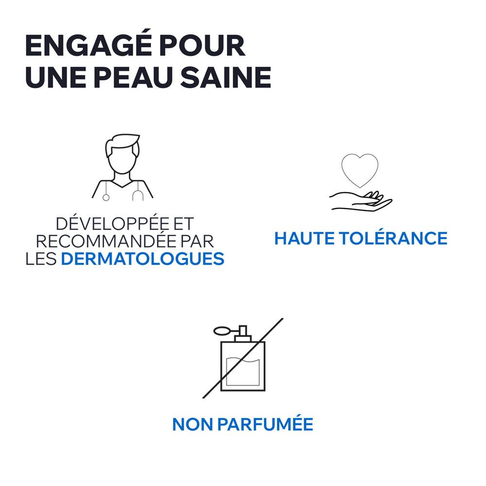 Texte : Développé par des dermatologues, haute tolérance, sans parfum.