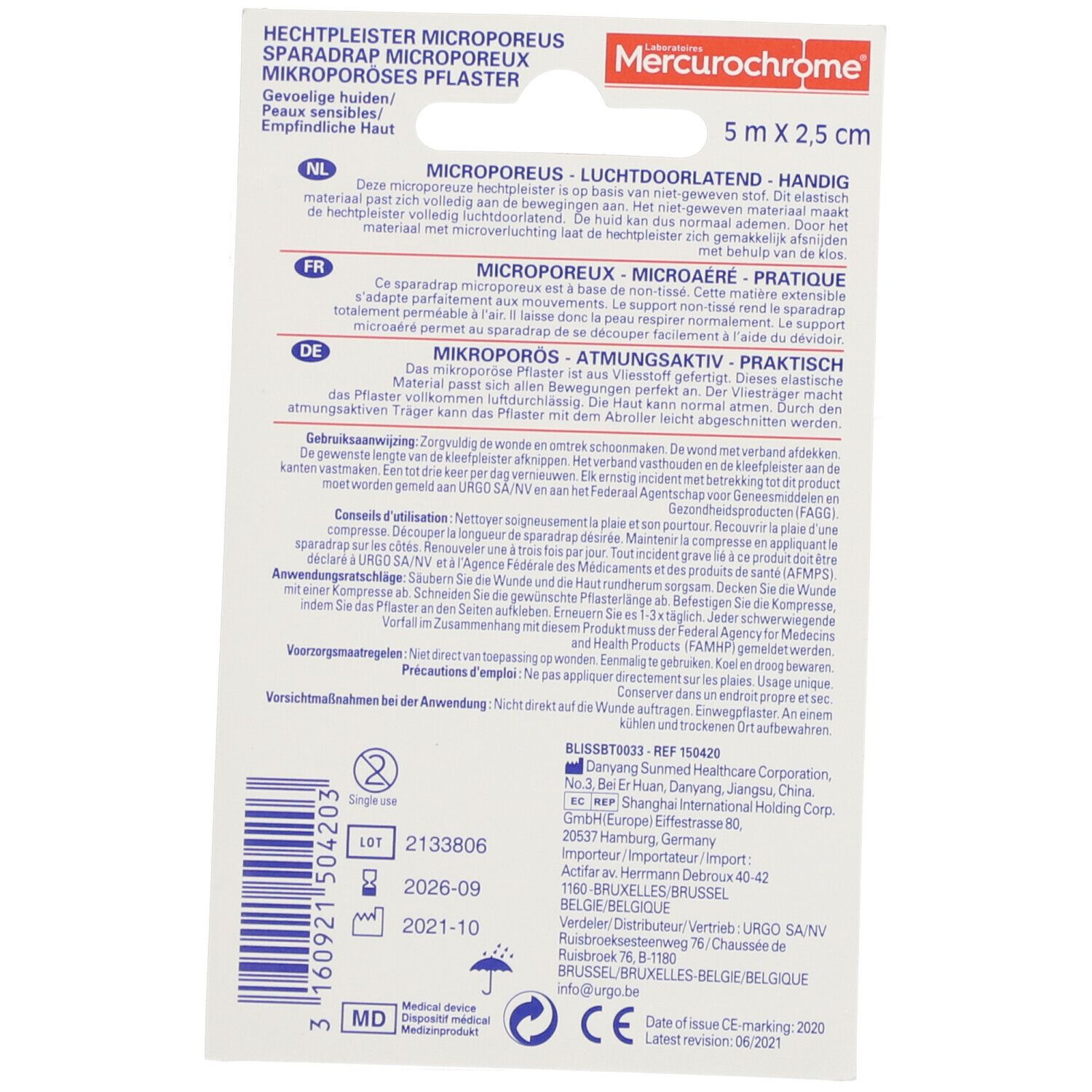 Mercurochrome® Sparadrap Microporeux 5 m x 2,5 cm