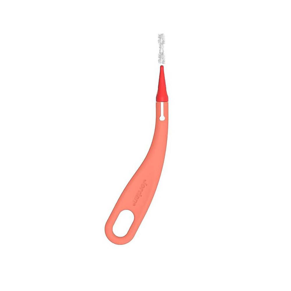 Brossette interdentaire individuelle avec manche et brins rouges. Marque Jordan. Taille S (0,5 mm).