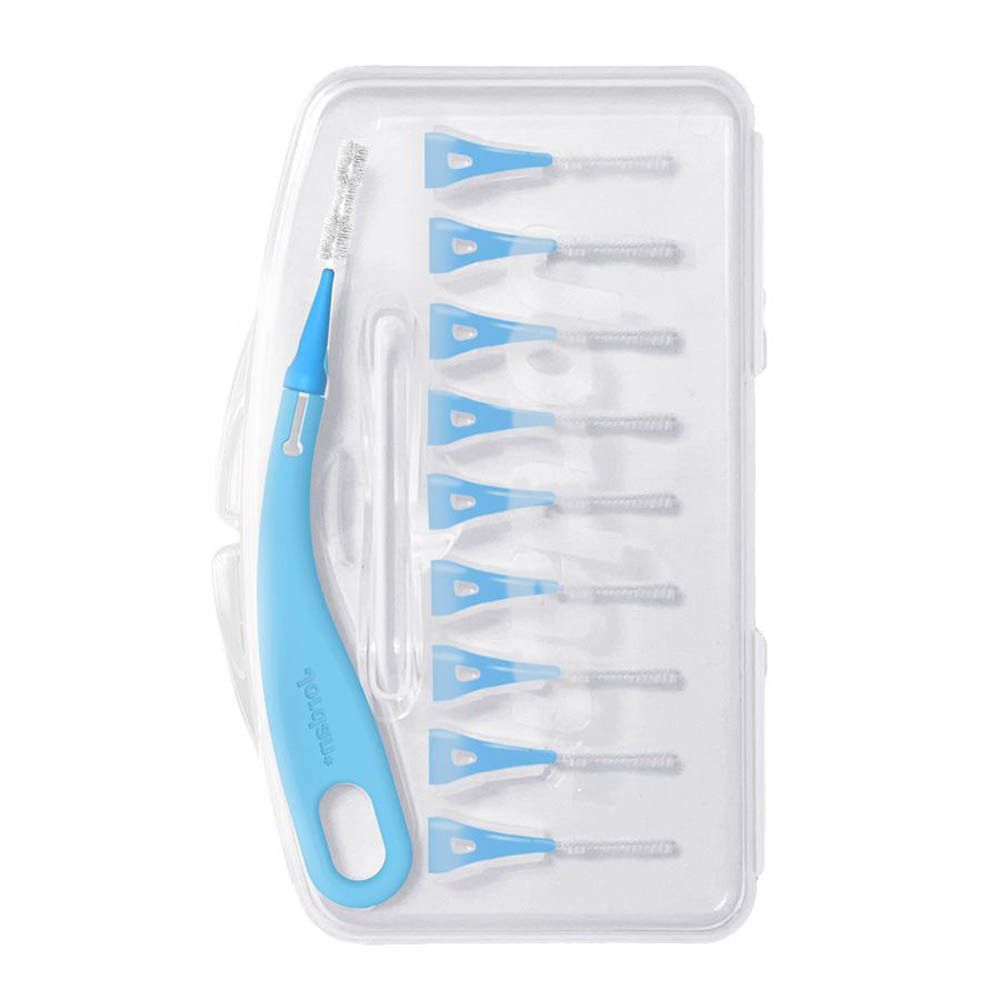 Brosse interdentaire Brush Between bleue, 10 recharges dans un emballage transparent. Logo Jordan visible.