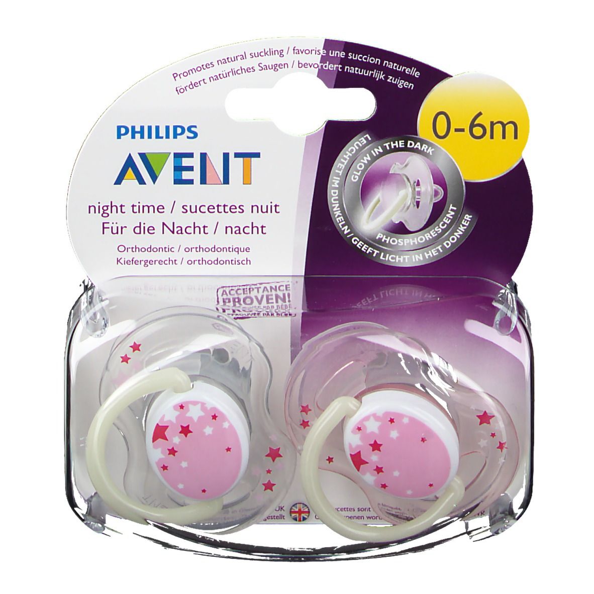 Avent Sucette Silicone 0-6 Mois Nuit Rose