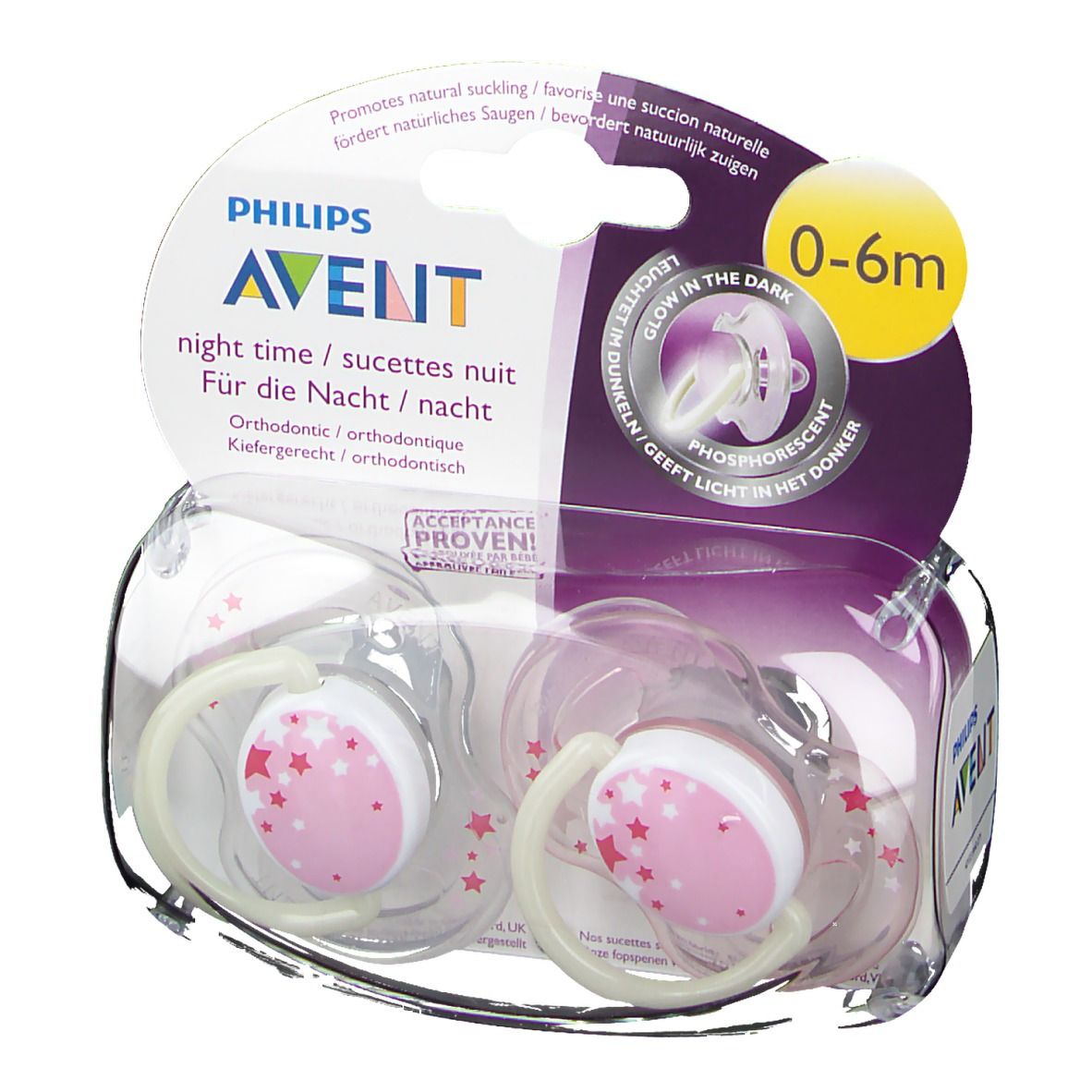 Avent Sucette Silicone 0-6 Mois Nuit Rose