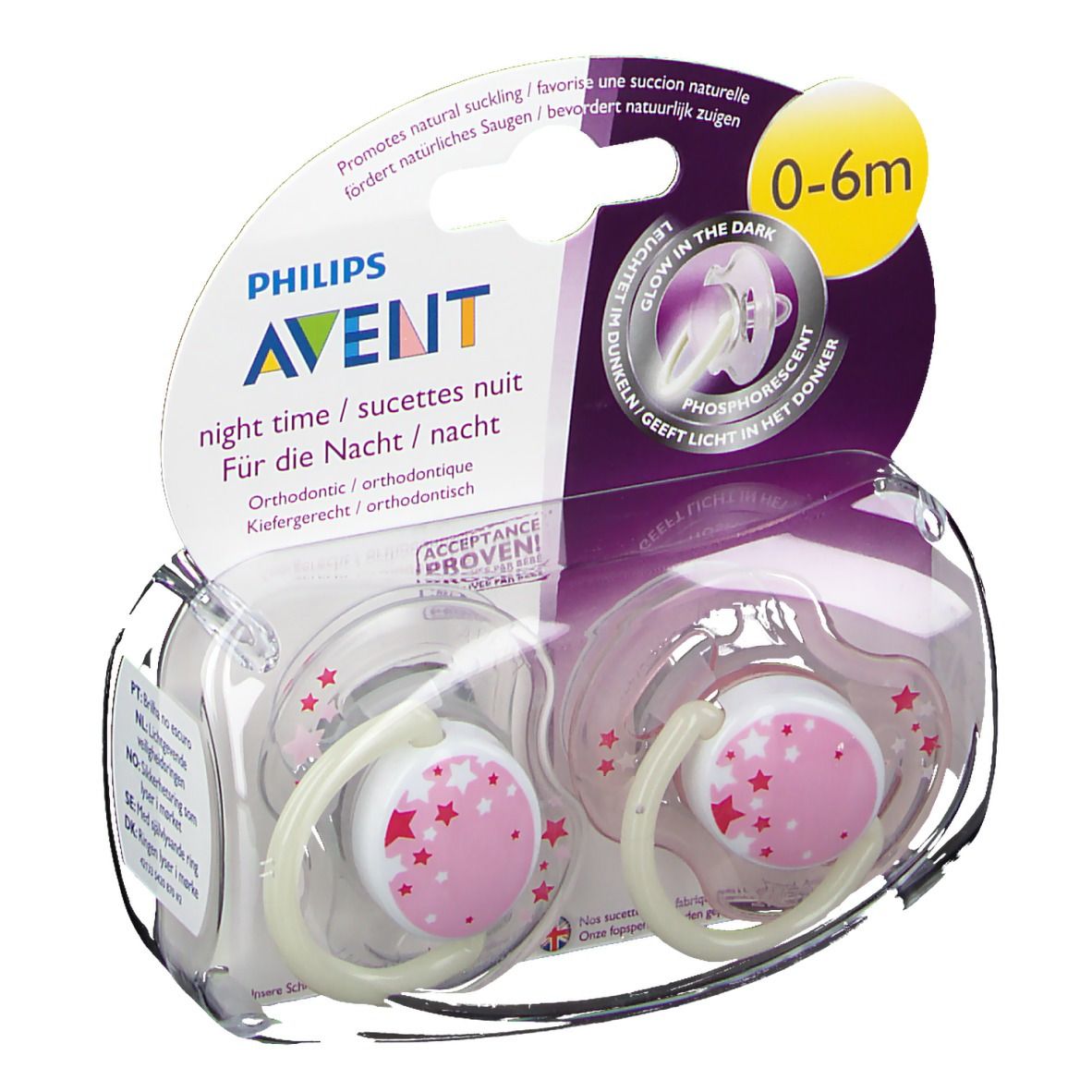 Avent Sucette Silicone 0-6 Mois Nuit Rose
