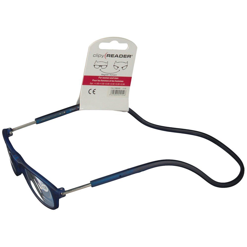 CLIPYREADER® Lunettes de lecture avec un aimant Bleu +3.00