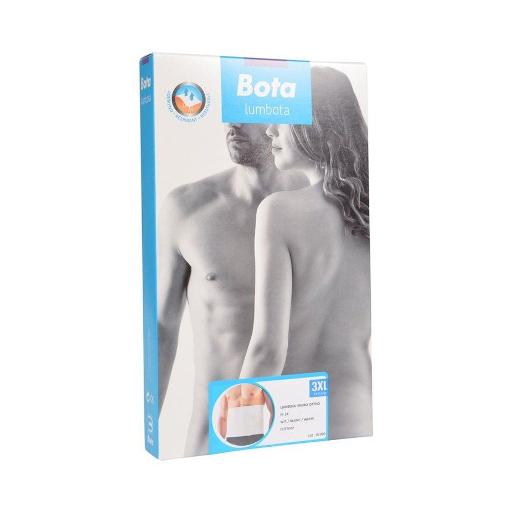 Bande abdominale blanche portée par un homme. Fermeture velcro. Matière côtelée.