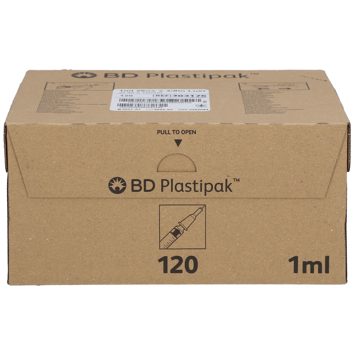 BD Plastipak Seringue 26GA x 3/8in (0,45 x 10 mm) 1 ml avec Aiguille