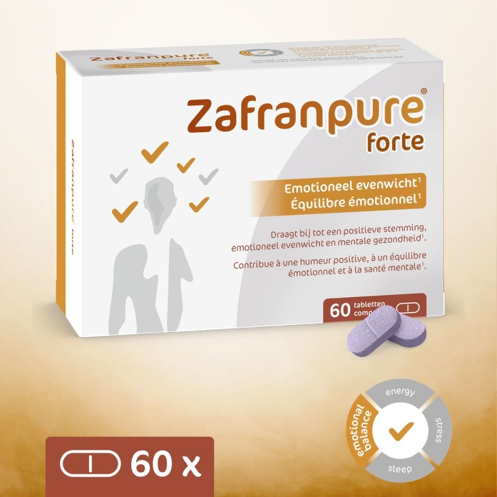 Emballage de Zafranforte avec 60 comprimés.
