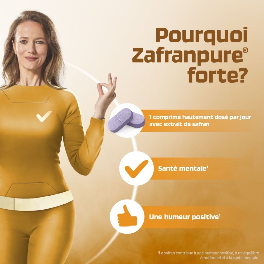 Emballage de Zafranforte avec 60 comprimés.
