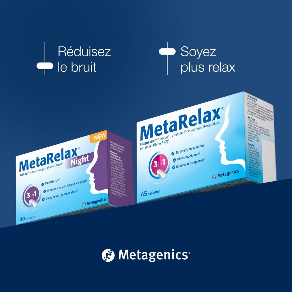 Boîtes MetaRelax®. Texte : Réduisez le bruit, soyez plus relax.