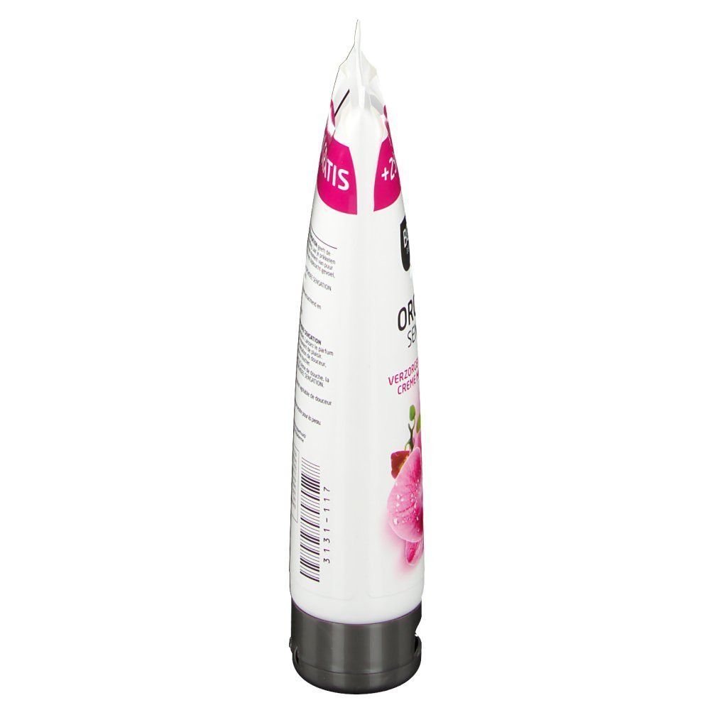 Vue latérale du tube de crème pour les mains et du stick à lèvres. Inscription '+25ml GRATIS' et nom du produit.