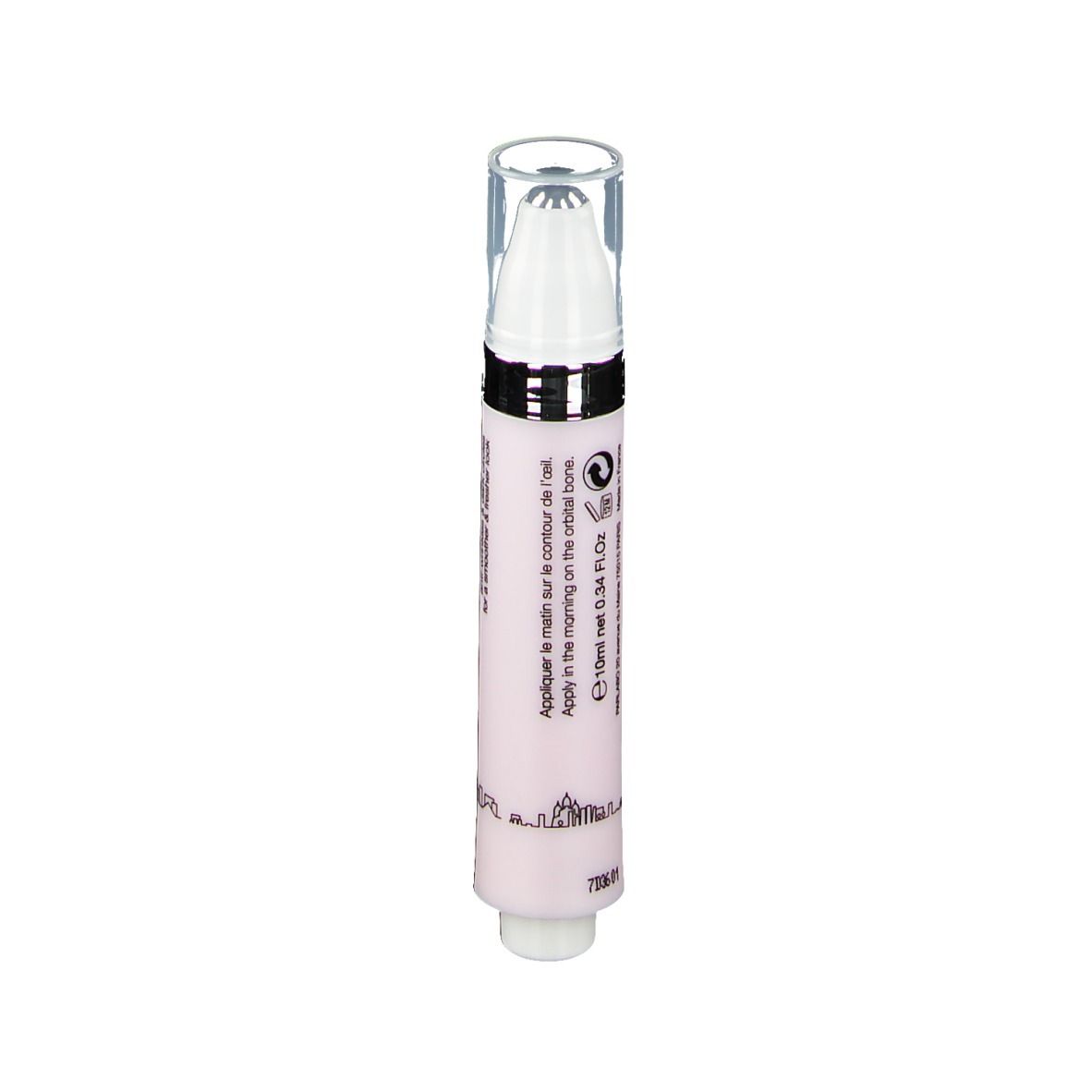 Roll-on rose avec applicateur blanc et capuchon transparent. Inscription SAMPAR et texte.