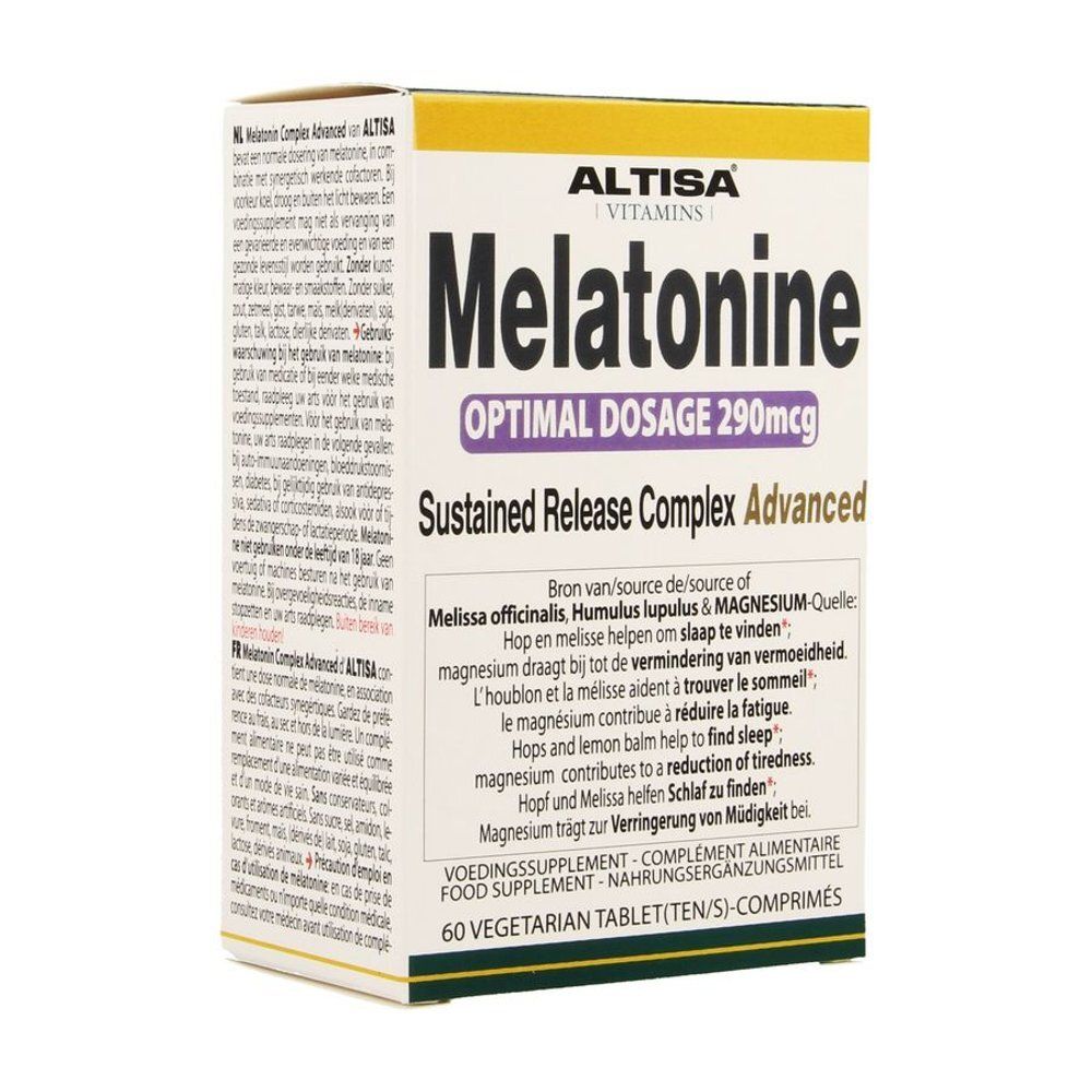 Emballage Altisa Melatonine Complex Advanced contenant 60 comprimés végétariens.