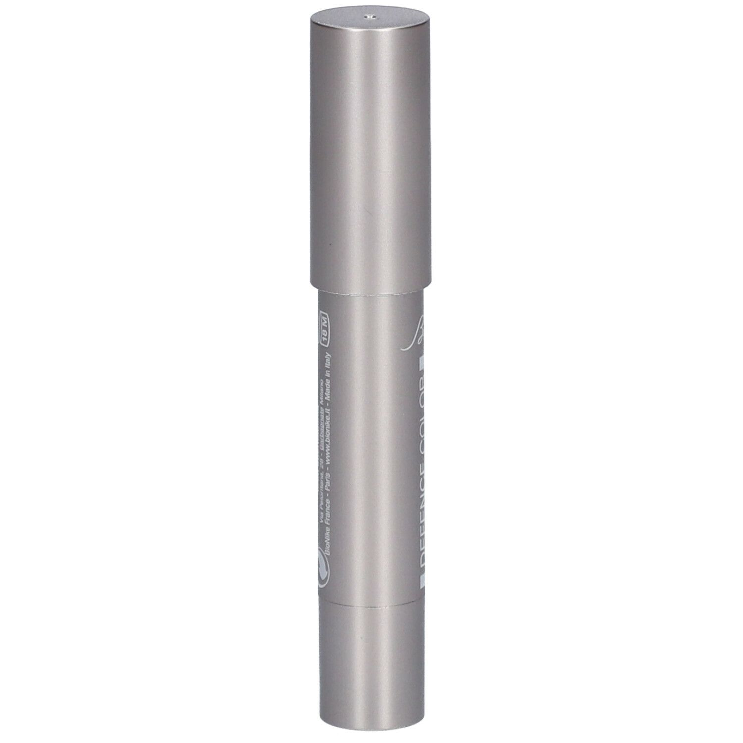 Bâtonnet cylindrique argenté. Informations produit imprimées.