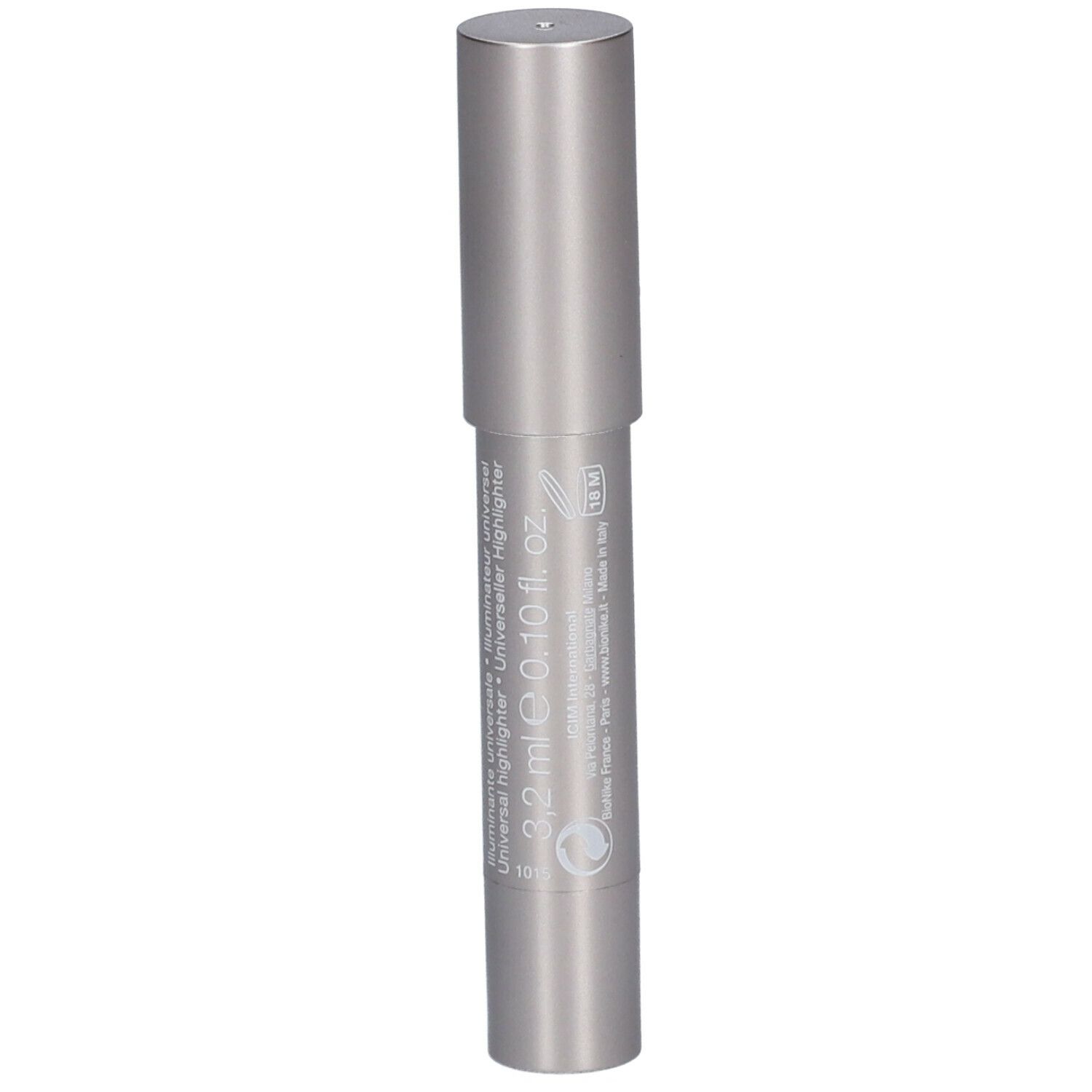 Bâtonnet cylindrique argenté. Inscription: Universal Highlighter, 3,2 ml.
