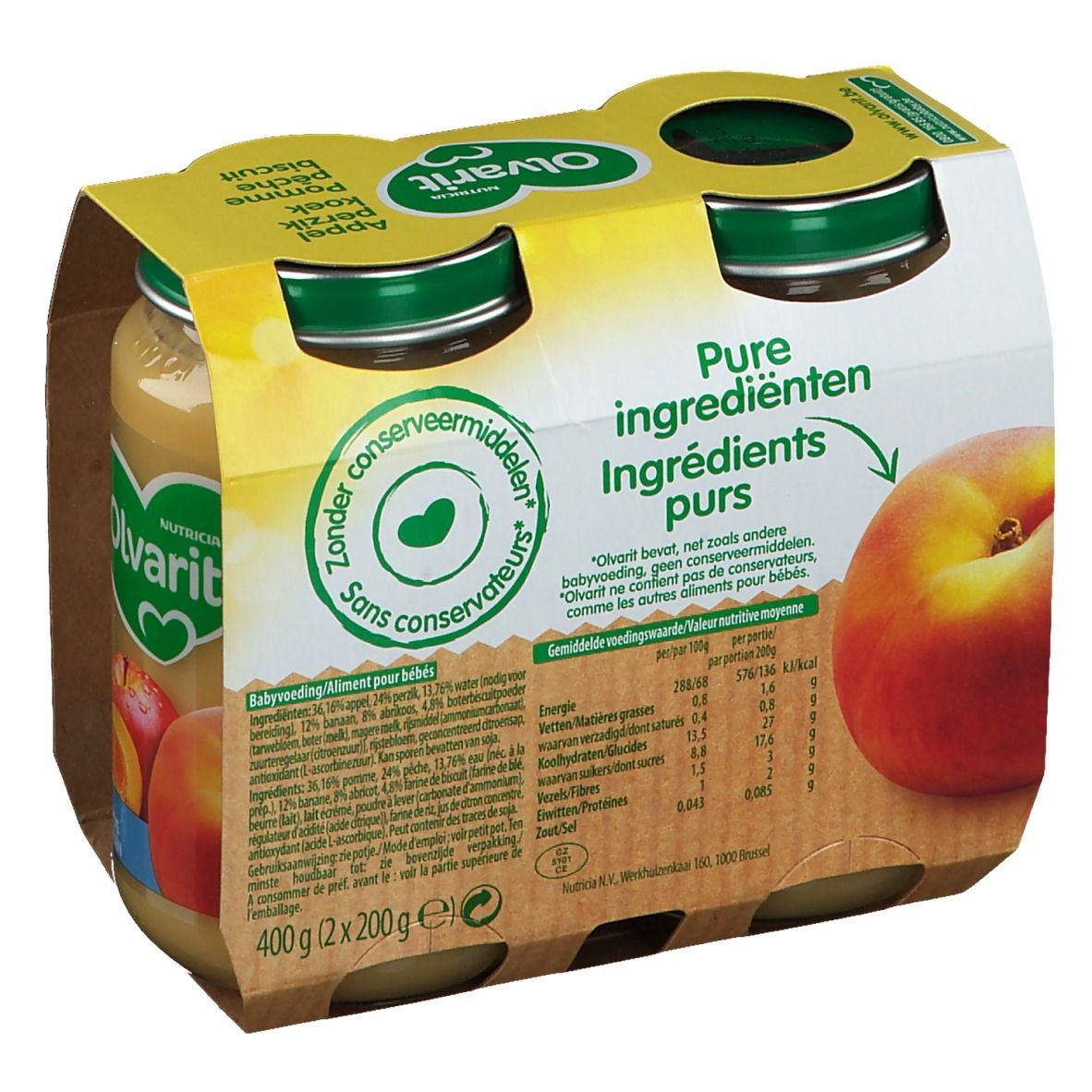 Olvarit | Panade | Bébé Dès 8 Mois | Pomme Pêche Biscuit