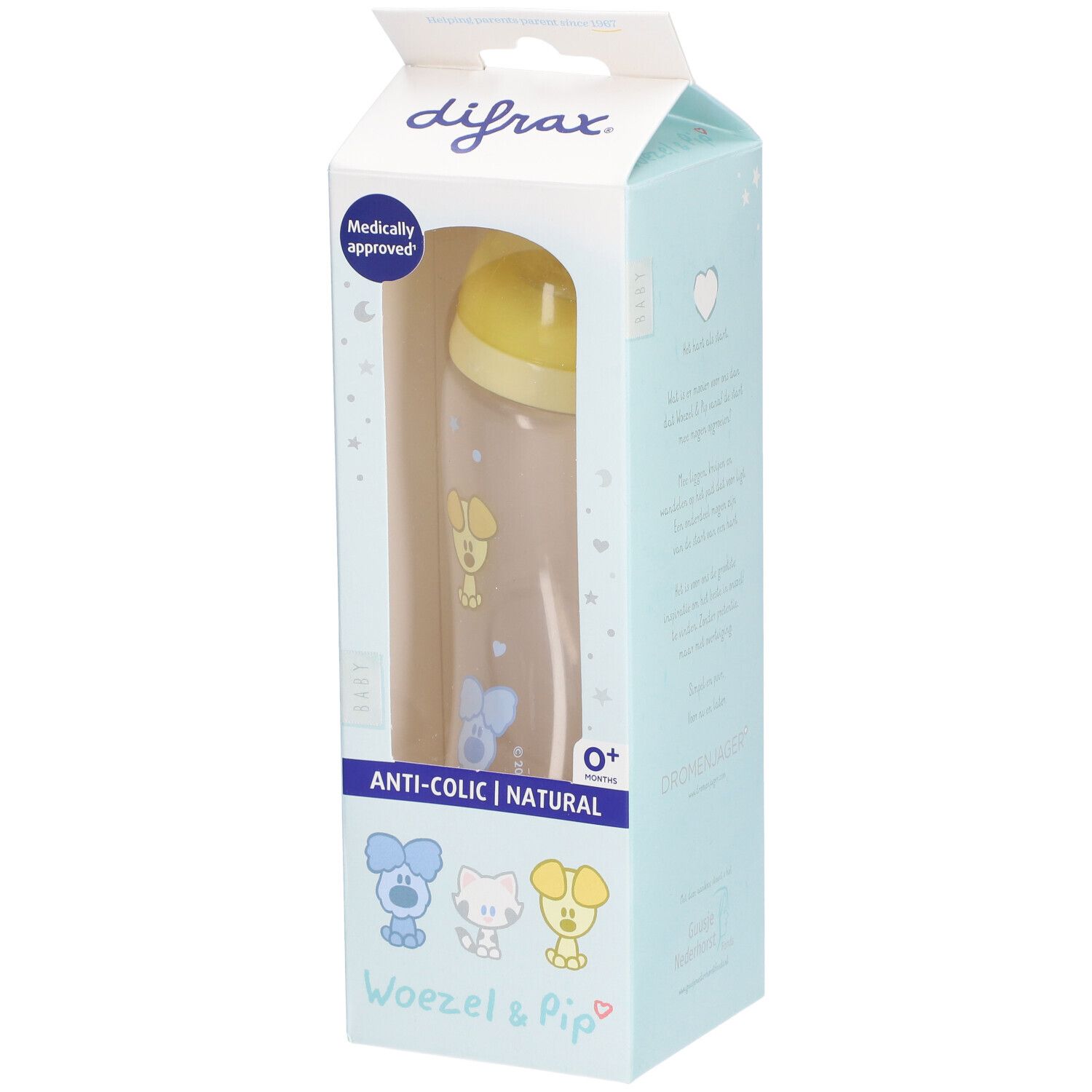 Difrax® Biberon S Natural anti-colique - Woezel & Pip 6+ mois 250 ml
