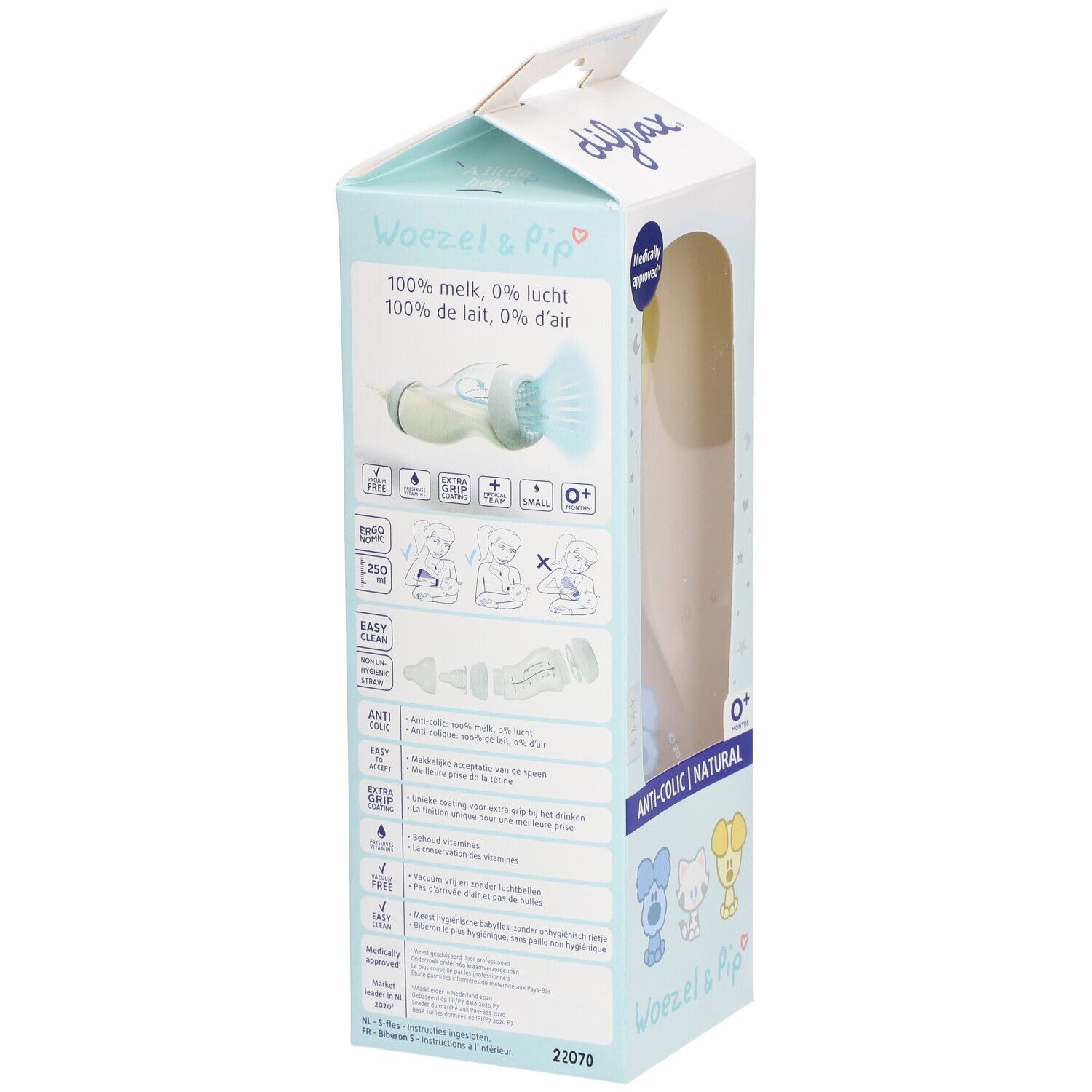 Difrax® Biberon S Natural anti-colique - Woezel & Pip 6+ mois 250 ml