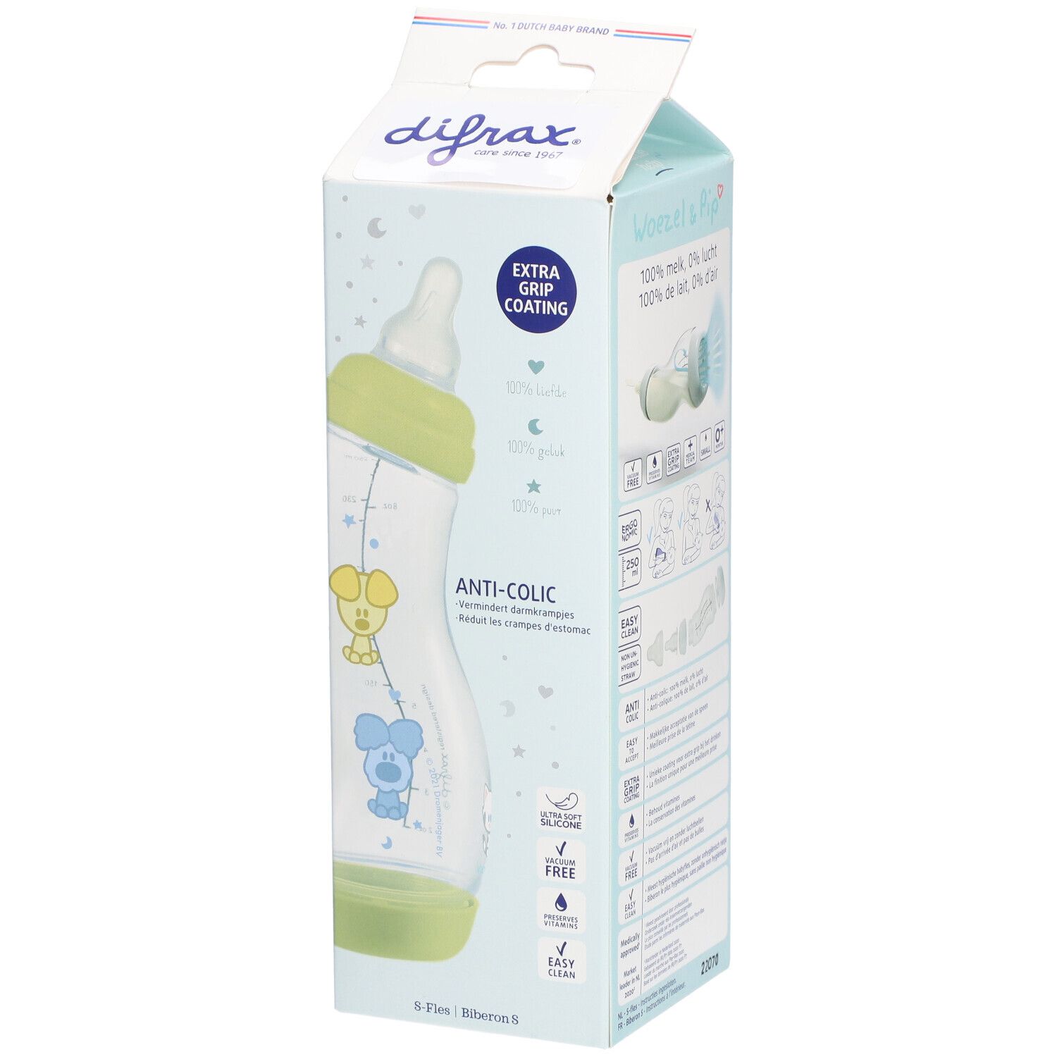 Difrax® Biberon S Natural anti-colique - Woezel & Pip 6+ mois 250 ml