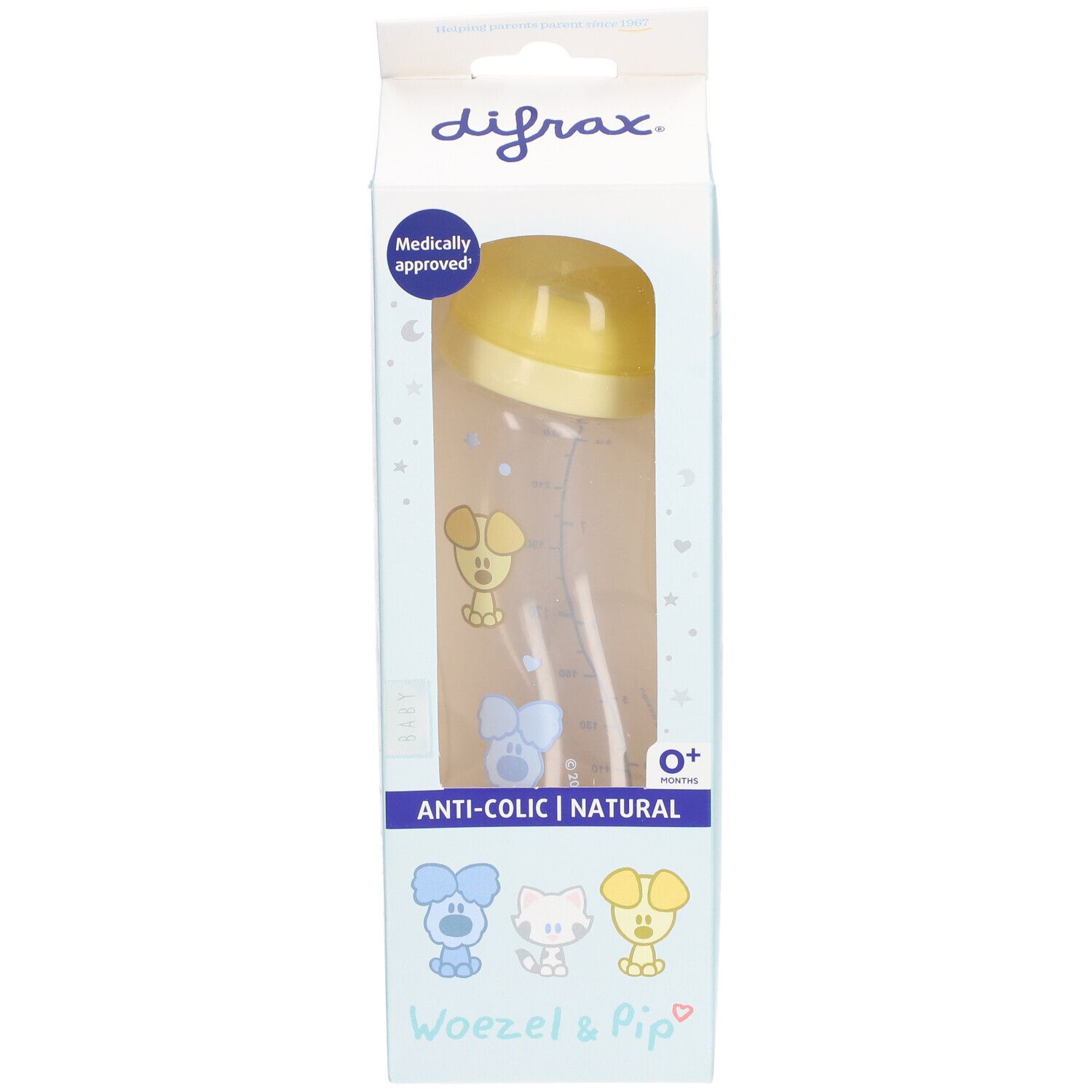 Difrax® Biberon S Natural anti-colique - Woezel & Pip 6+ mois 250 ml